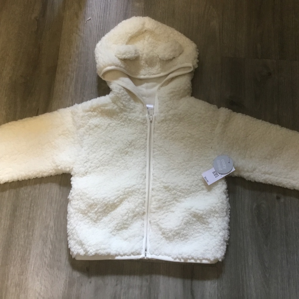 Baby Gap Hooded Fleece Full Zip Cotton Lined Unisex Jacket Ivory Size 4 T